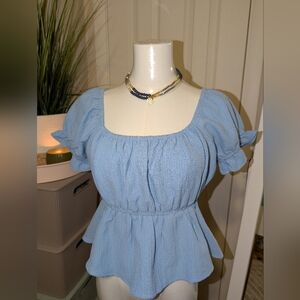 💙Sadie & Sage Sky Blue Textured Skirt w/ Sinched Waist NWOT